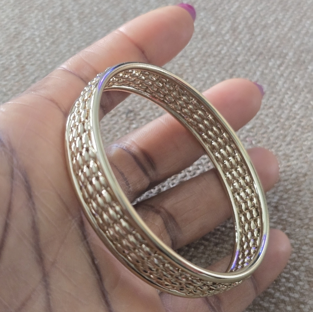 Anne Klien Elegant Gold Wide Bangle Bracelet Gold Tone Women New